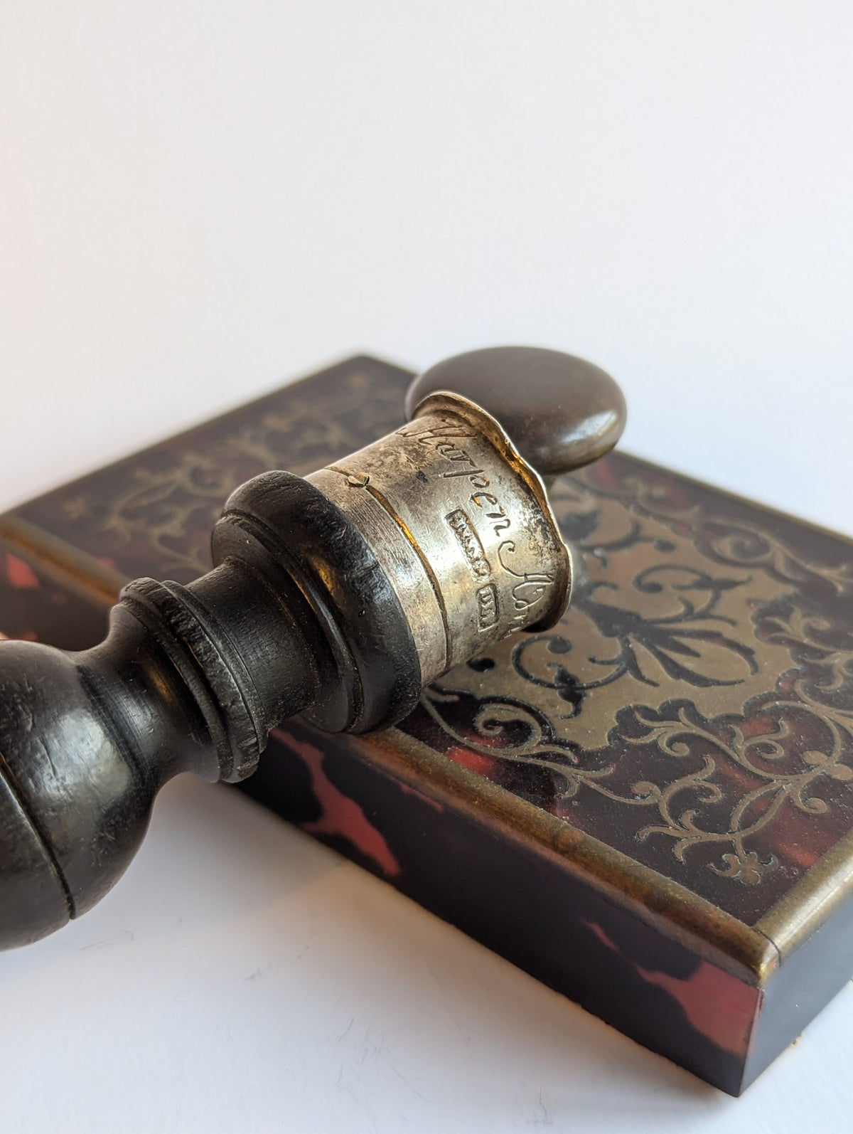 18thC Dutch Ebony & Silver Desk Notarial Seal Cap - Adrianus Lodewyk van Harpen