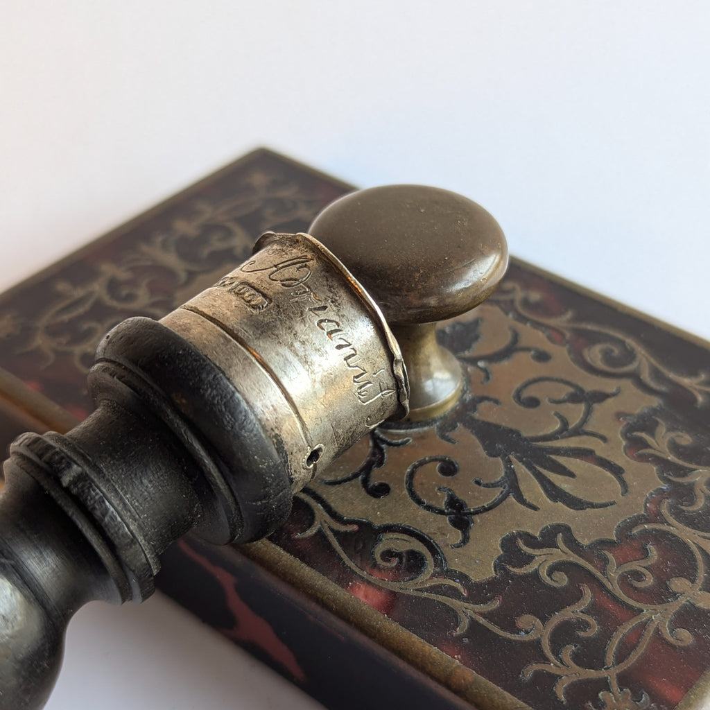 18thC Dutch Ebony & Silver Desk Notarial Seal Cap - Adrianus Lodewyk van Harpen