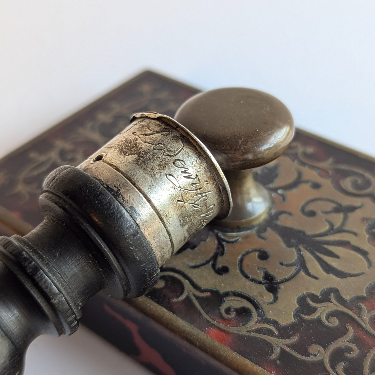 18thC Dutch Ebony & Silver Desk Notarial Seal Cap - Adrianus Lodewyk van Harpen
