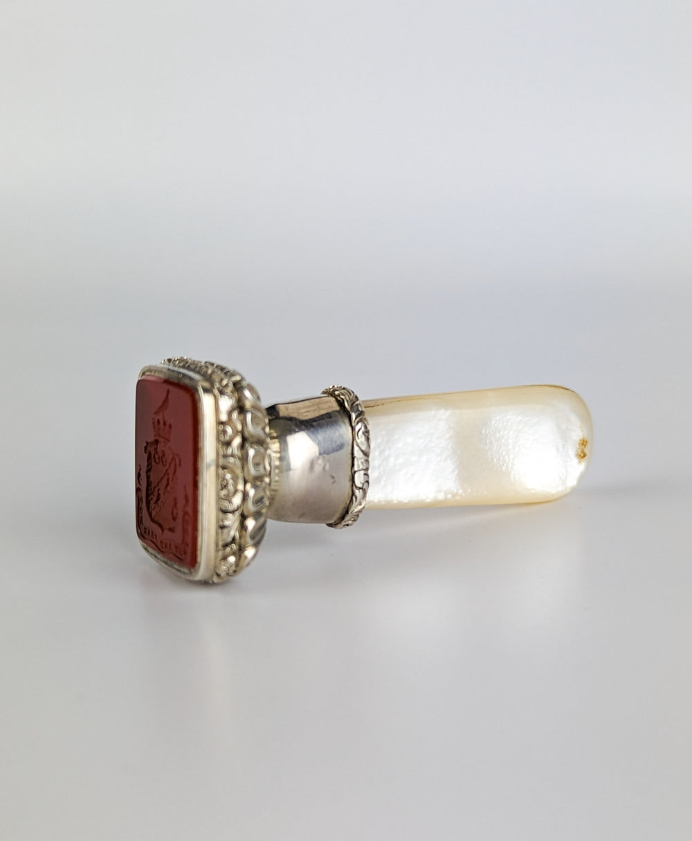 Mother 0f Pearl, Silver and Carnelian Armorial Desk Seal