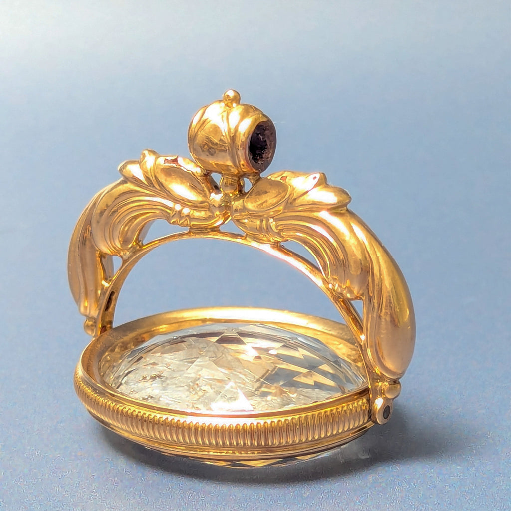 Early 19thC Continental Gilt and Crystal Armorial Spinning Fob Seal & Pendant