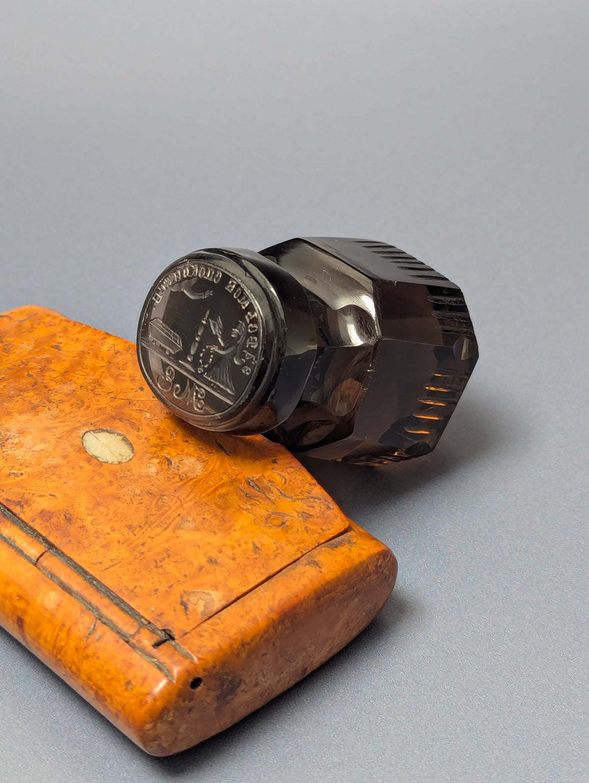 19thC Russian Smokey Crystal Devotional Lady Desk Seal