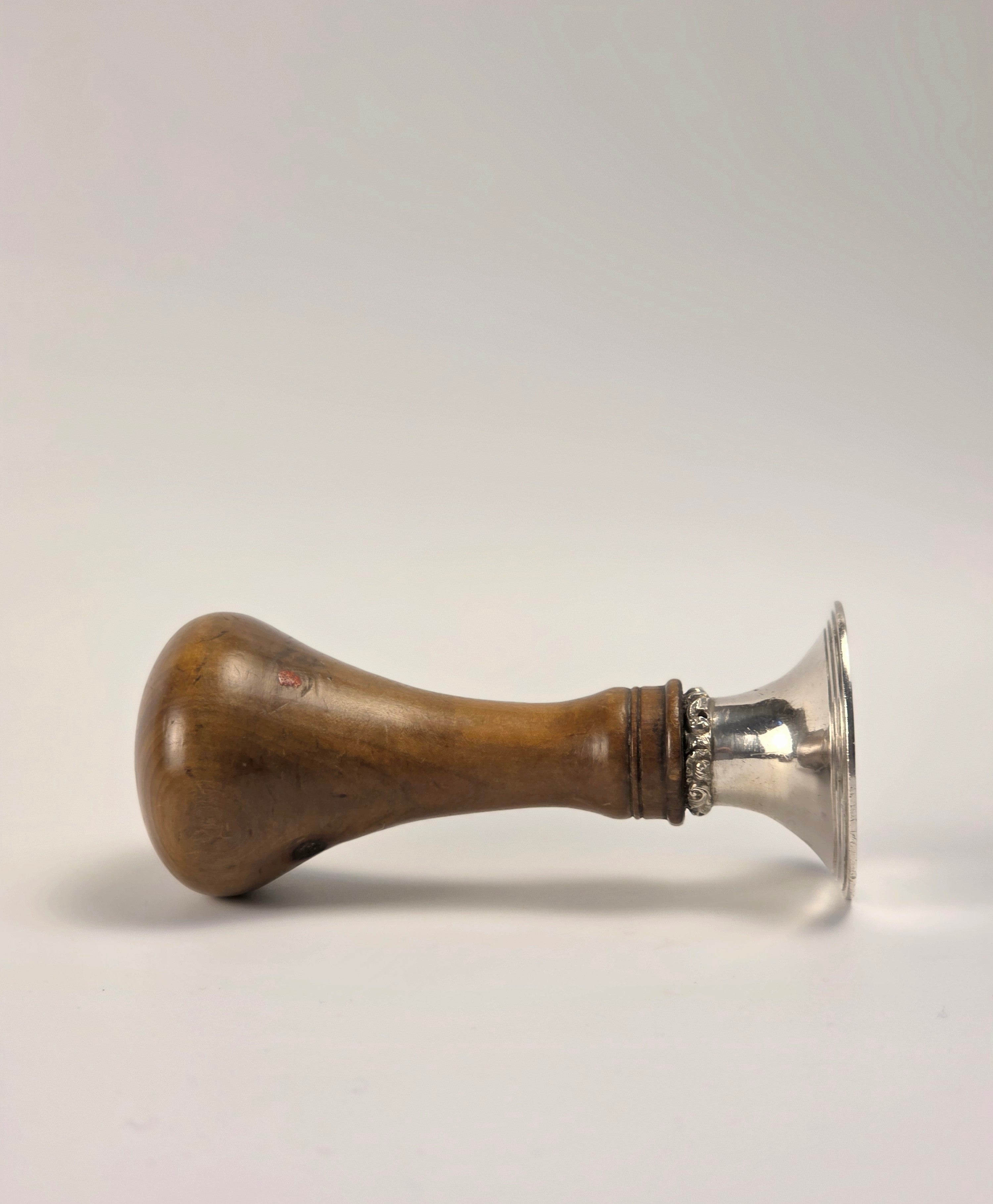 A SCOTTISH PROVINCIAL 19THC WOOD AND SILVER MASONIC DESK SEAL