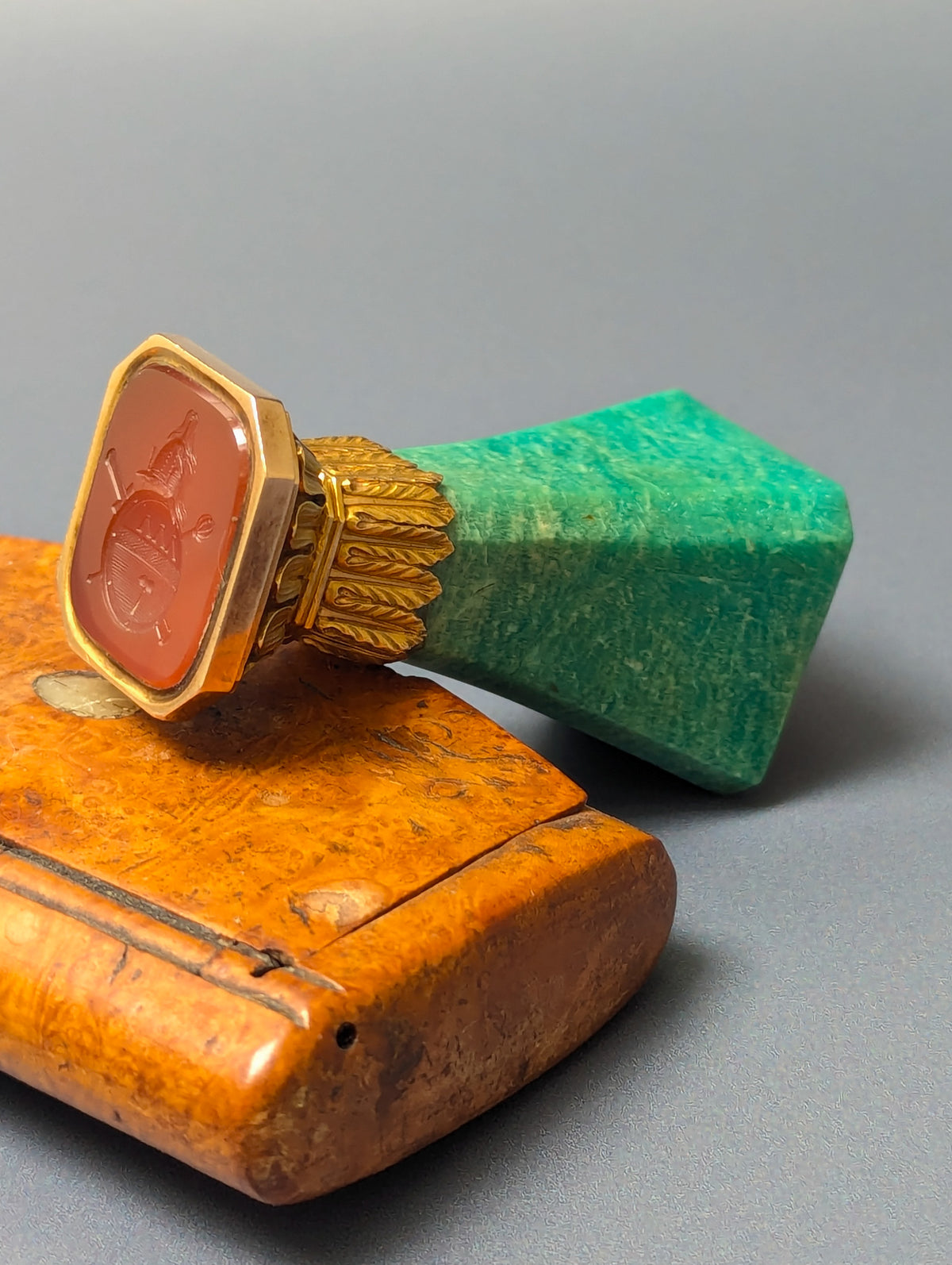 19thC Gold Mounted Chrysophrase Carnelian Russian DEMIDOV - Commander's Badge