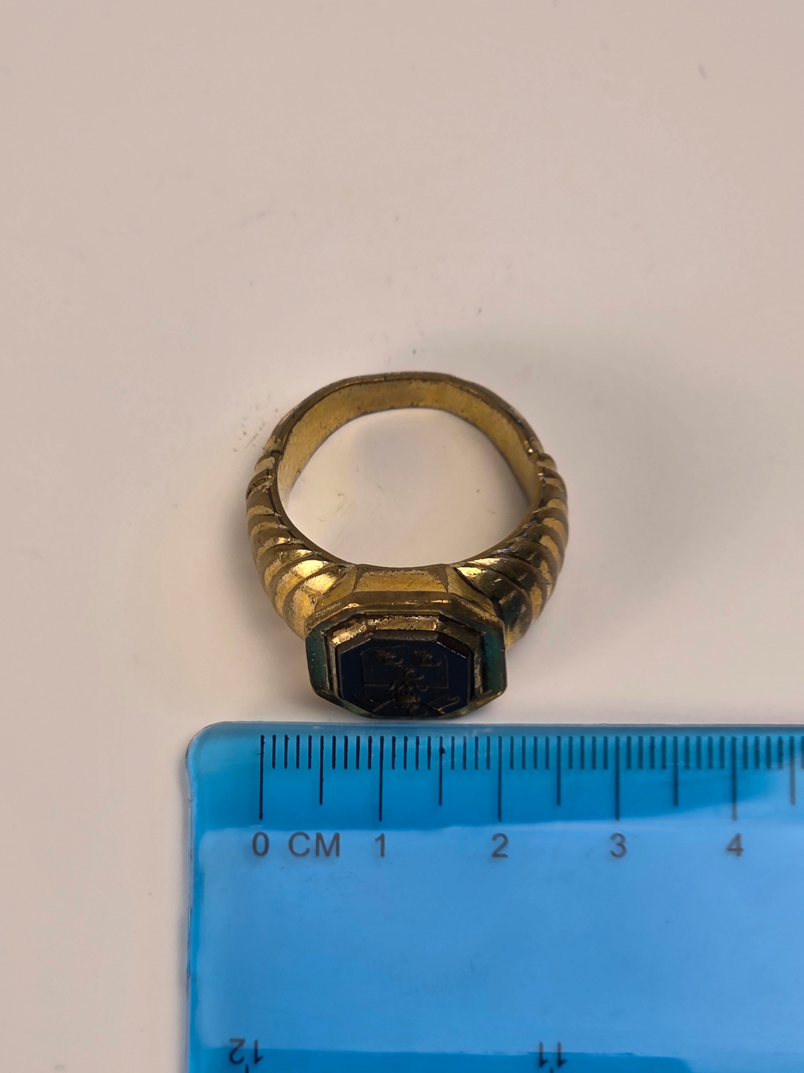 c18THC CONTINENTAL GILT AND STEEL ARMORIAL RING