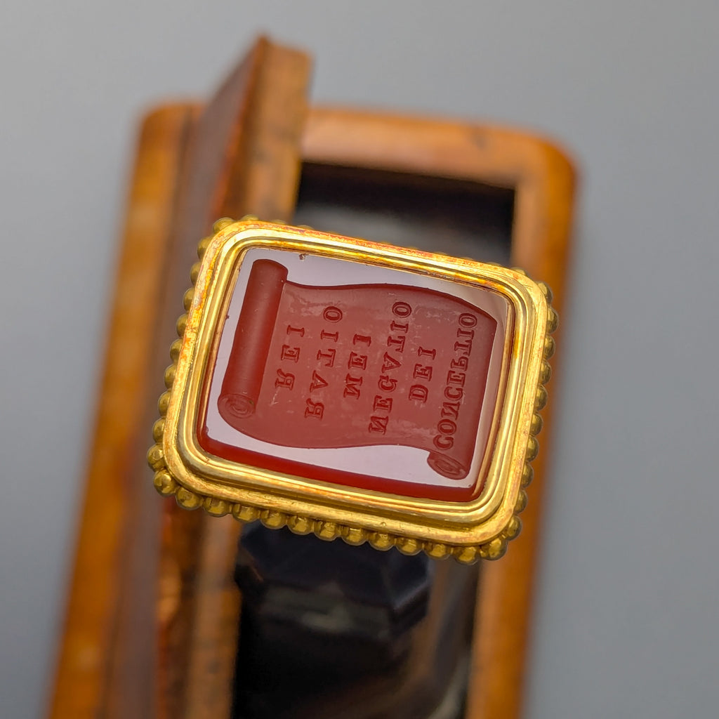 19thC Gold Mounted Agate Desk Seal - CONCEPTIO DEI NEGATIO MEI RATIO REI
