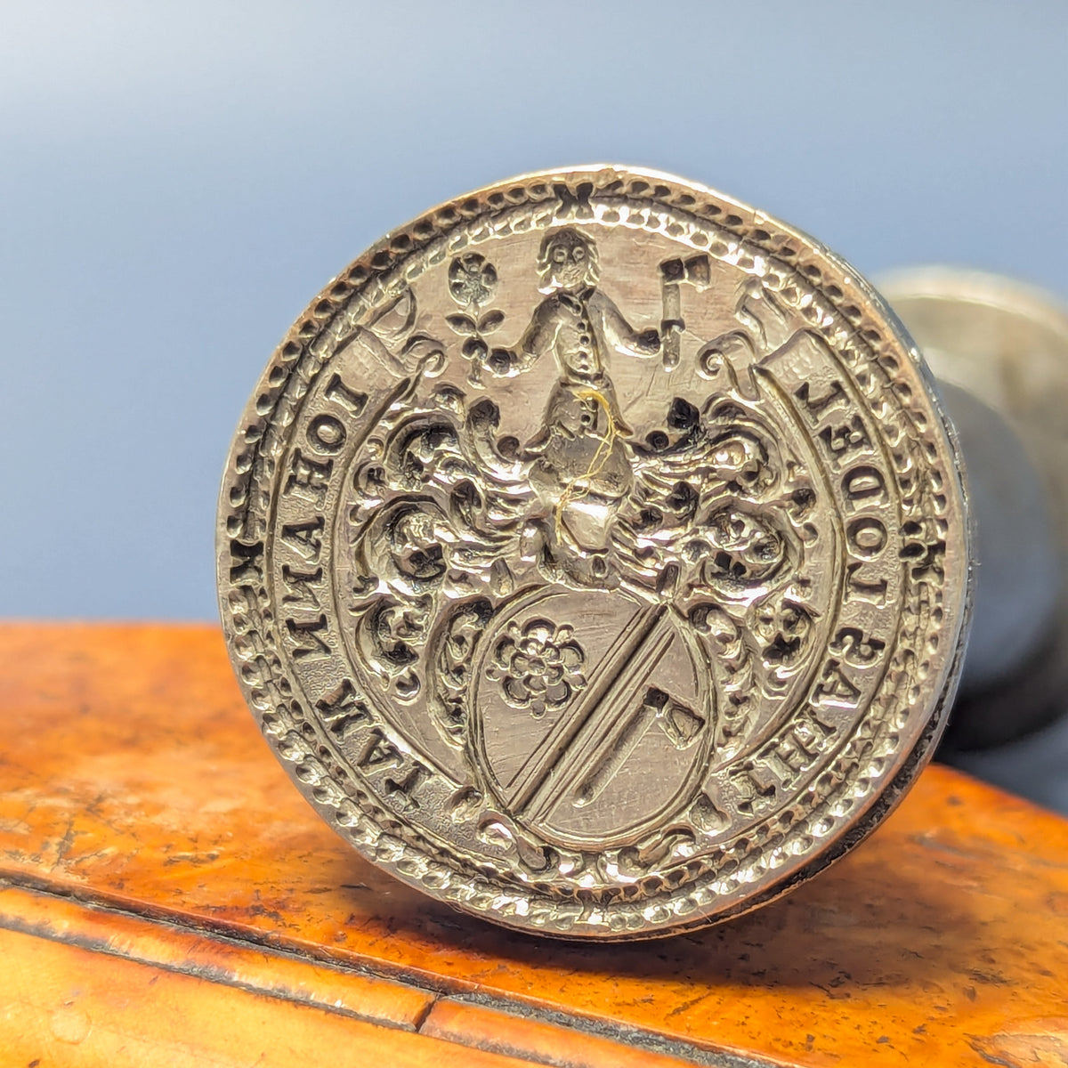 18thC Dutch Steel & Silver Personal Armorial Desk Seal - Johann Matthias Lodel