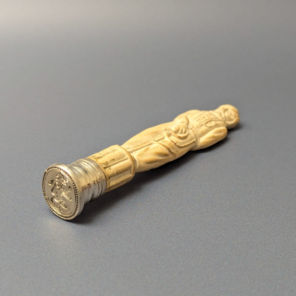 18thC English Pipe Clay Sailor/Cannon Silver Crest Desk Seal