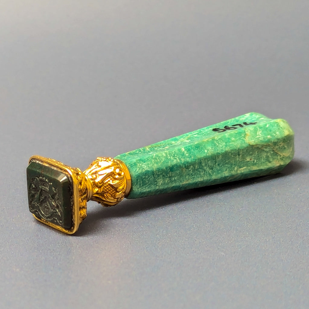 c1800 Gold Mounted French Chrysophrase Bloodstone Desk Seal - Duc de Roquelaure