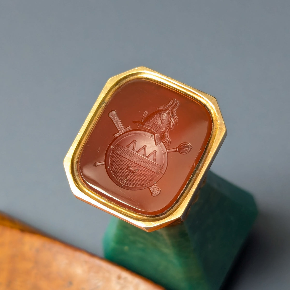 19thC Gold Mounted Chrysophrase Carnelian Russian DEMIDOV - Commander's Badge
