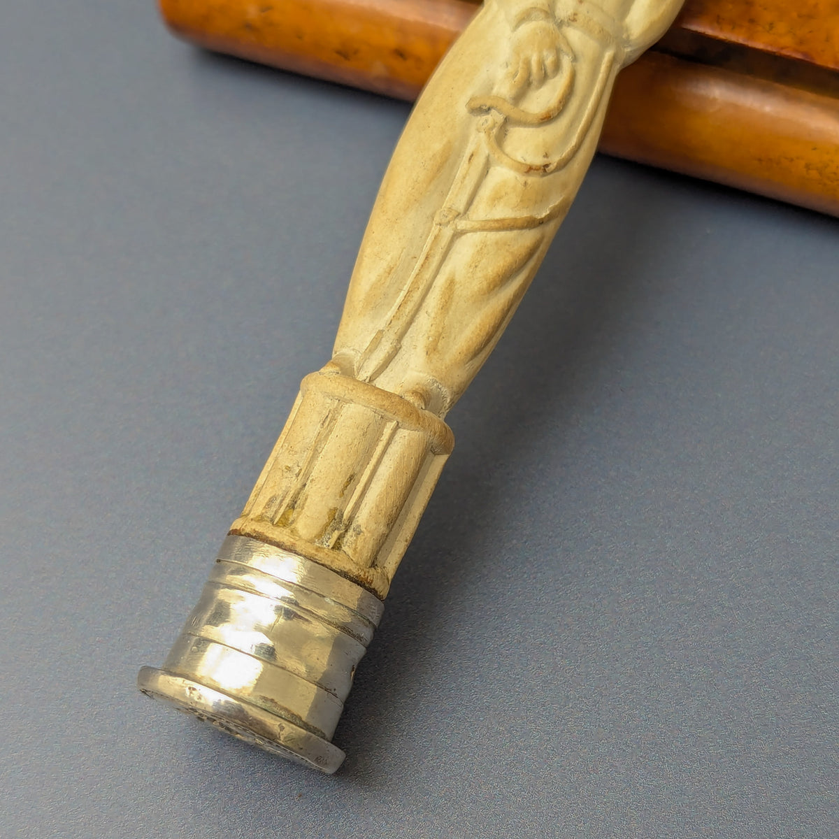 18thC English Pipe Clay Sailor/Cannon Silver Crest Desk Seal