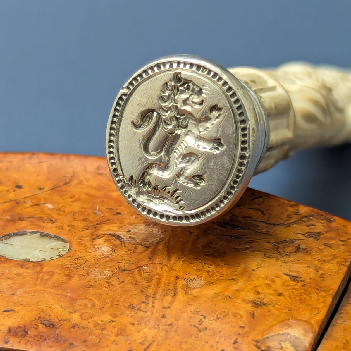 18thC English Pipe Clay Sailor/Cannon Silver Crest Desk Seal