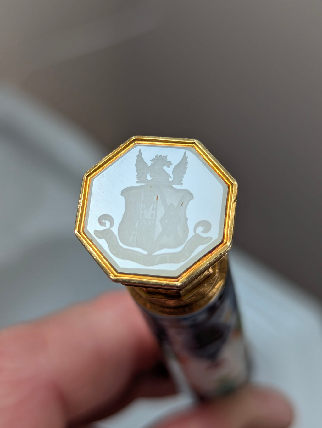 Fine Elaborate Gold Mounted Ceramic Armorial Seymour Tollemarche Duke of Somerset Desk Seal