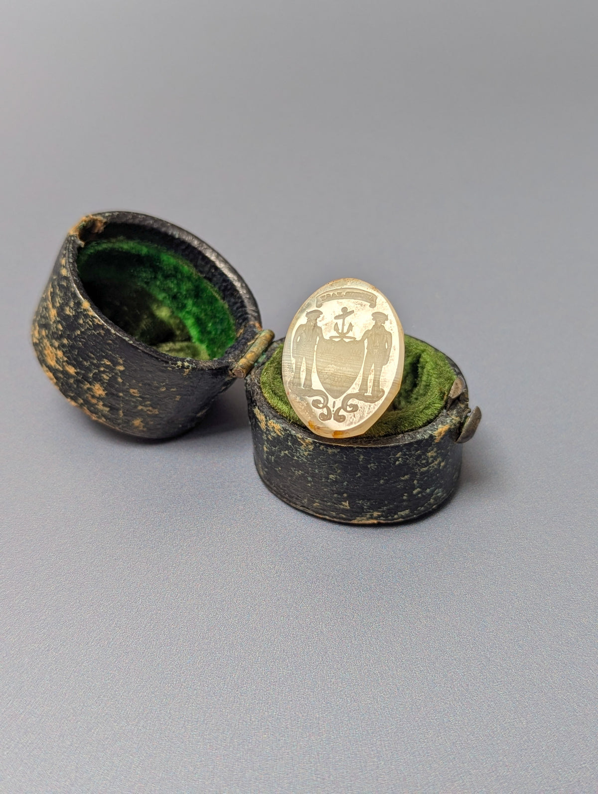 18thC Orkney Isles Hardstone Armorial Fob Seal - Leather Case - Seal of The Groat