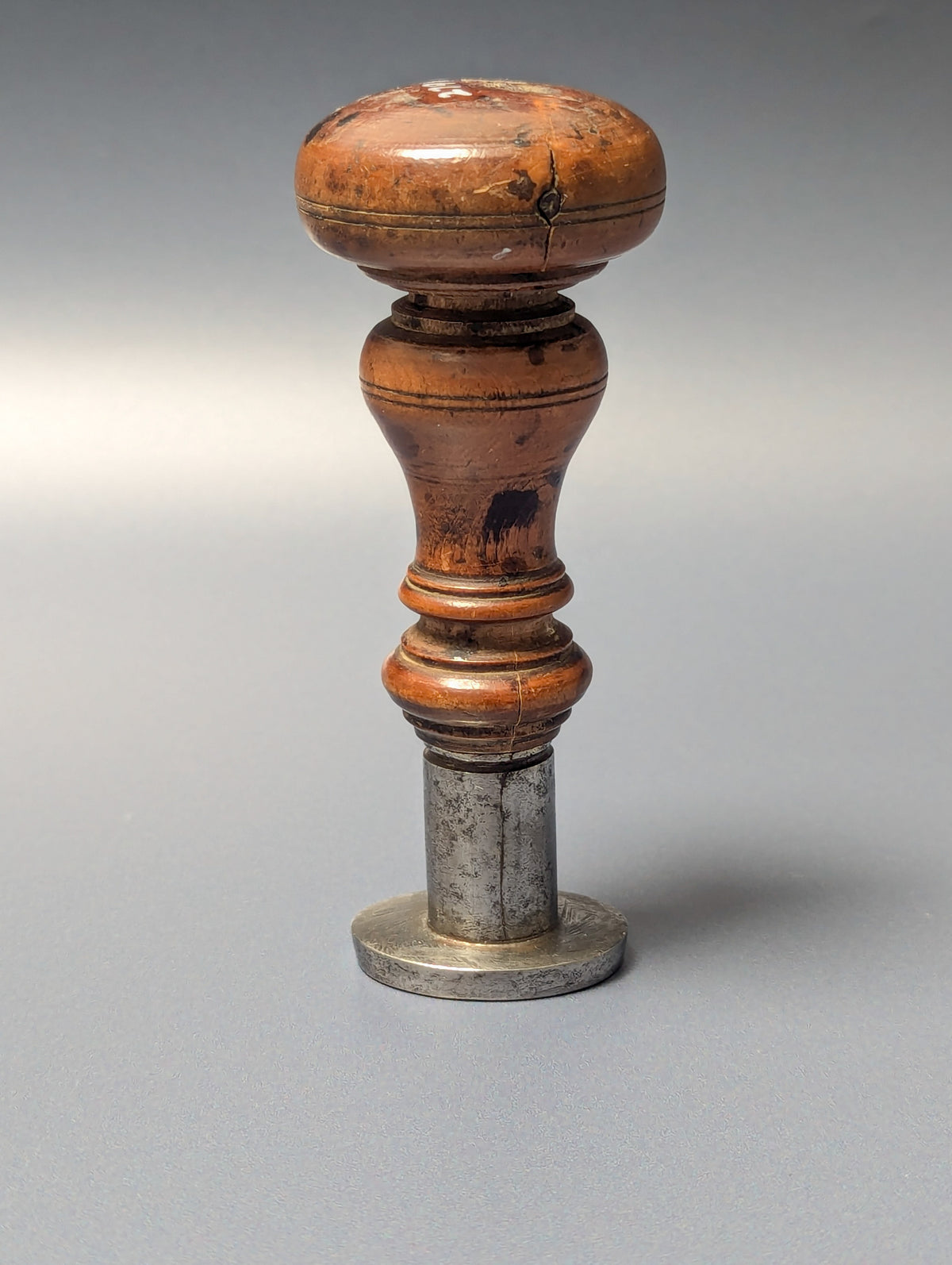 18thC Dutch Flemish Wood Steel Personal Armorial Desk Seal