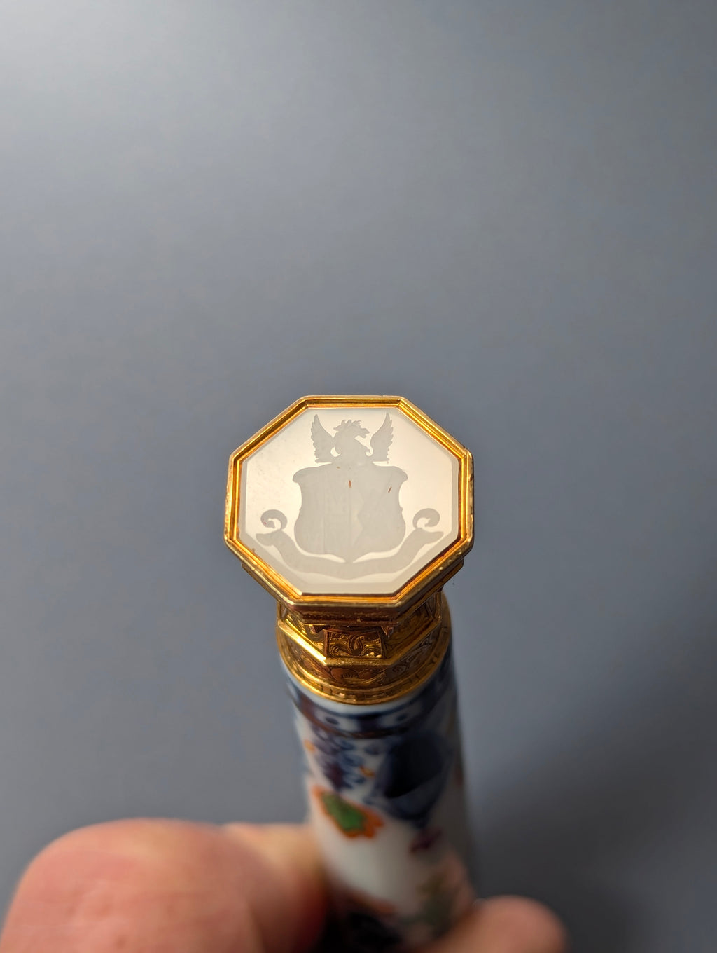 Fine Elaborate Gold Mounted Ceramic Armorial Seymour Tollemarche Duke of Somerset Desk Seal