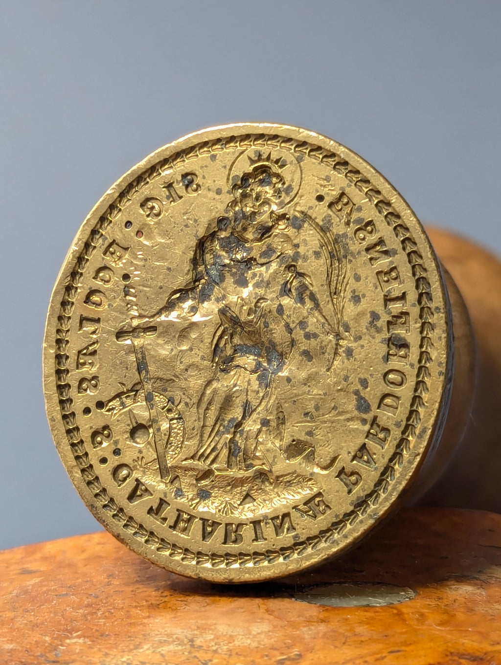 Early 19thC Religious German St. Catharinae Parish Desk Seal