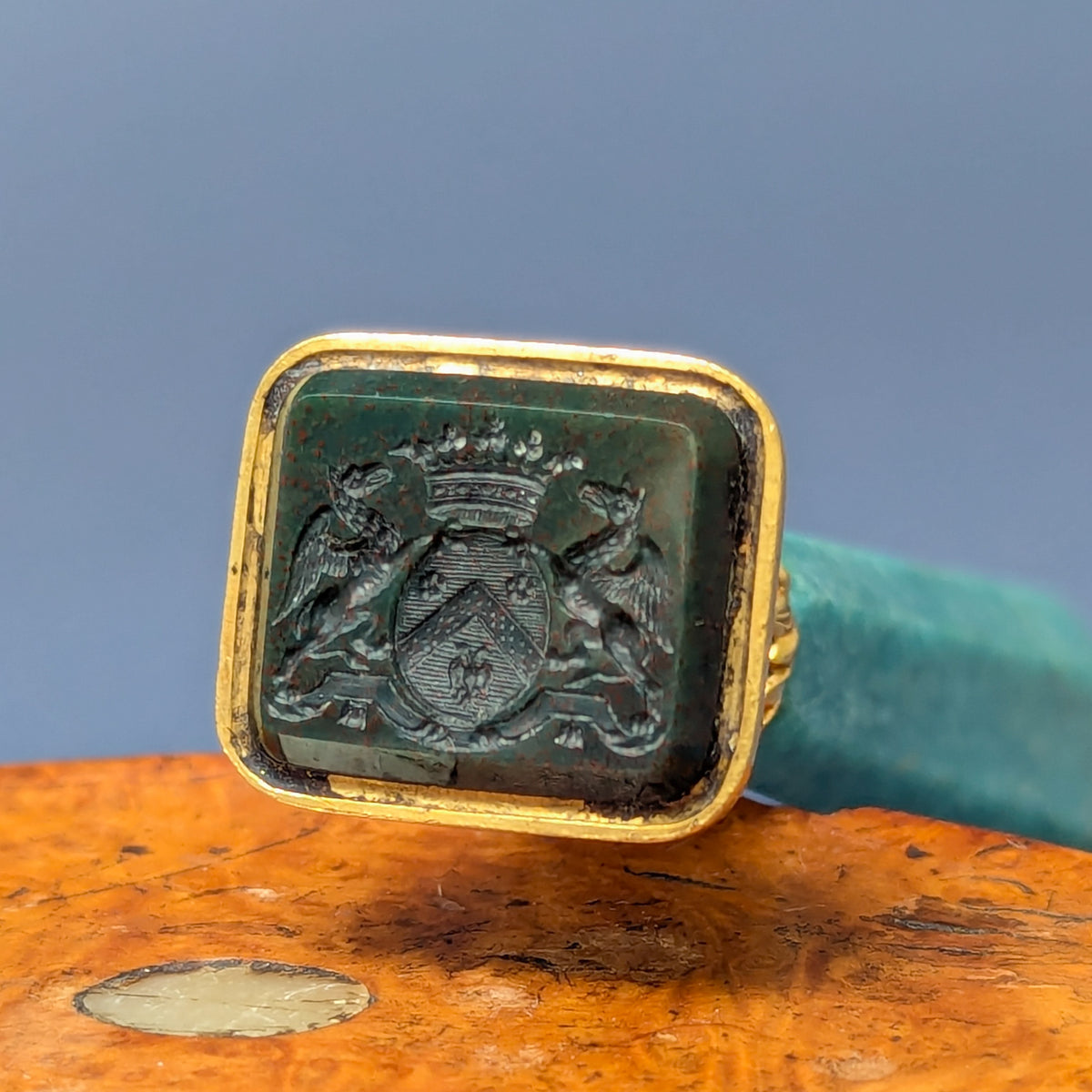 c1800 Gold Mounted French Chrysophrase Bloodstone Desk Seal - Duc de Roquelaure
