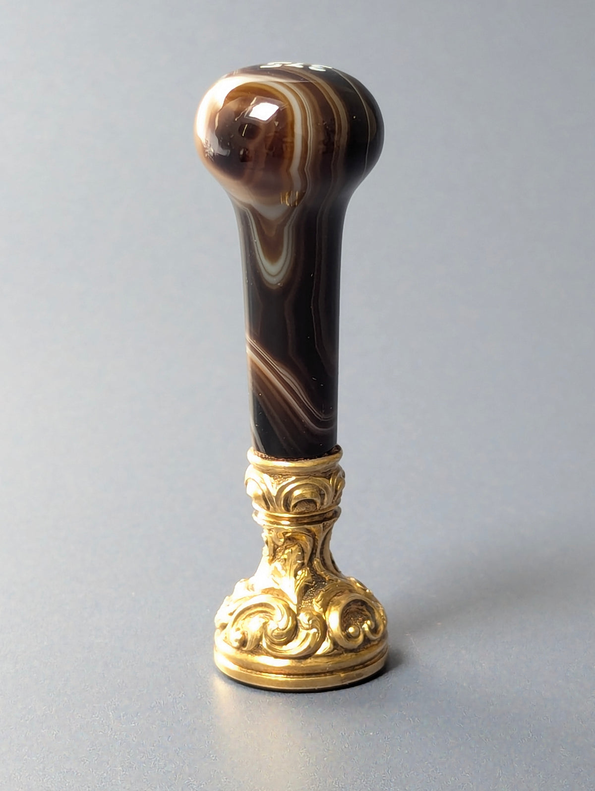 19thC Gold Mounted Hardstone Armorial Beehive Desk Seal - William Braikenridge