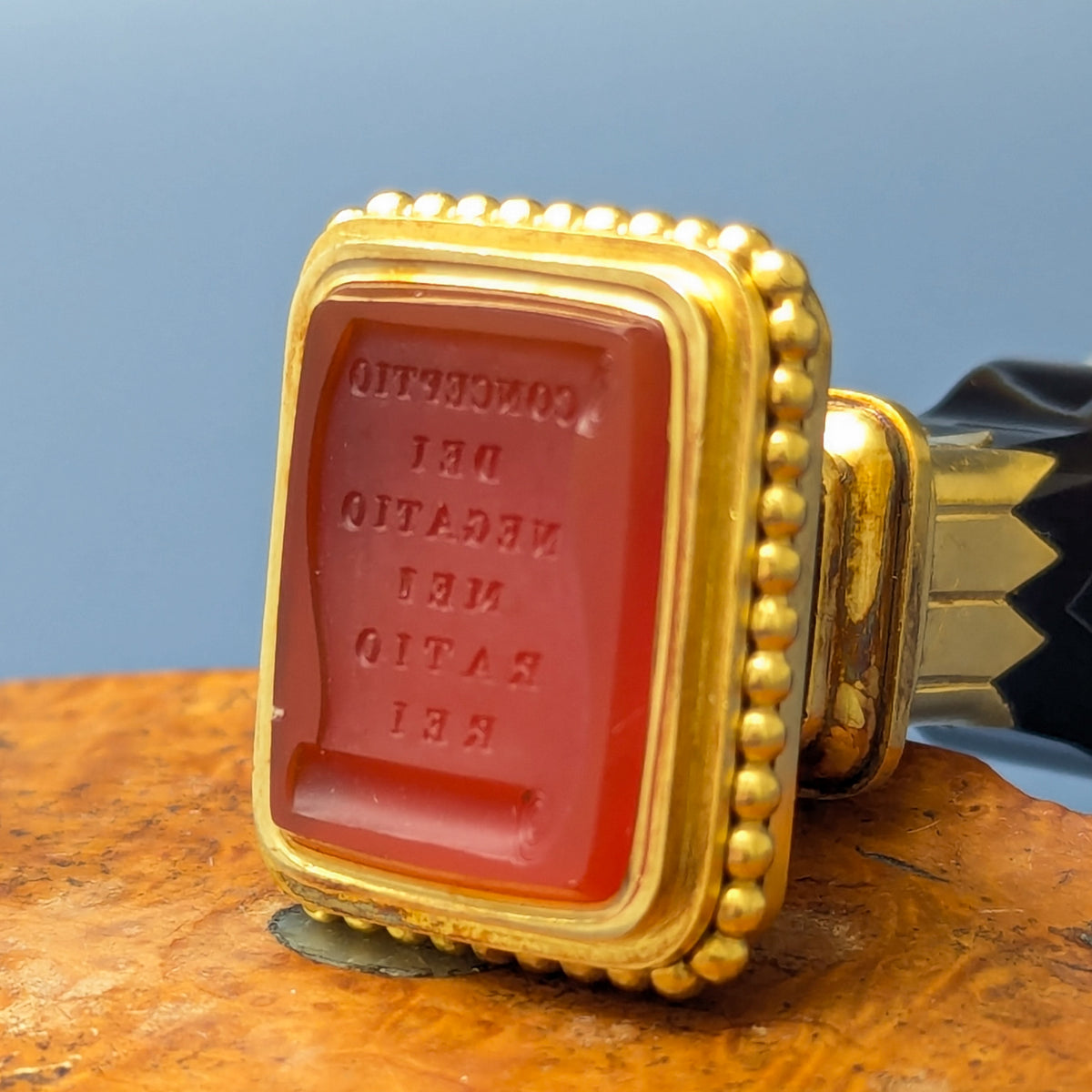19thC Gold Mounted Agate Desk Seal - CONCEPTIO DEI NEGATIO MEI RATIO REI