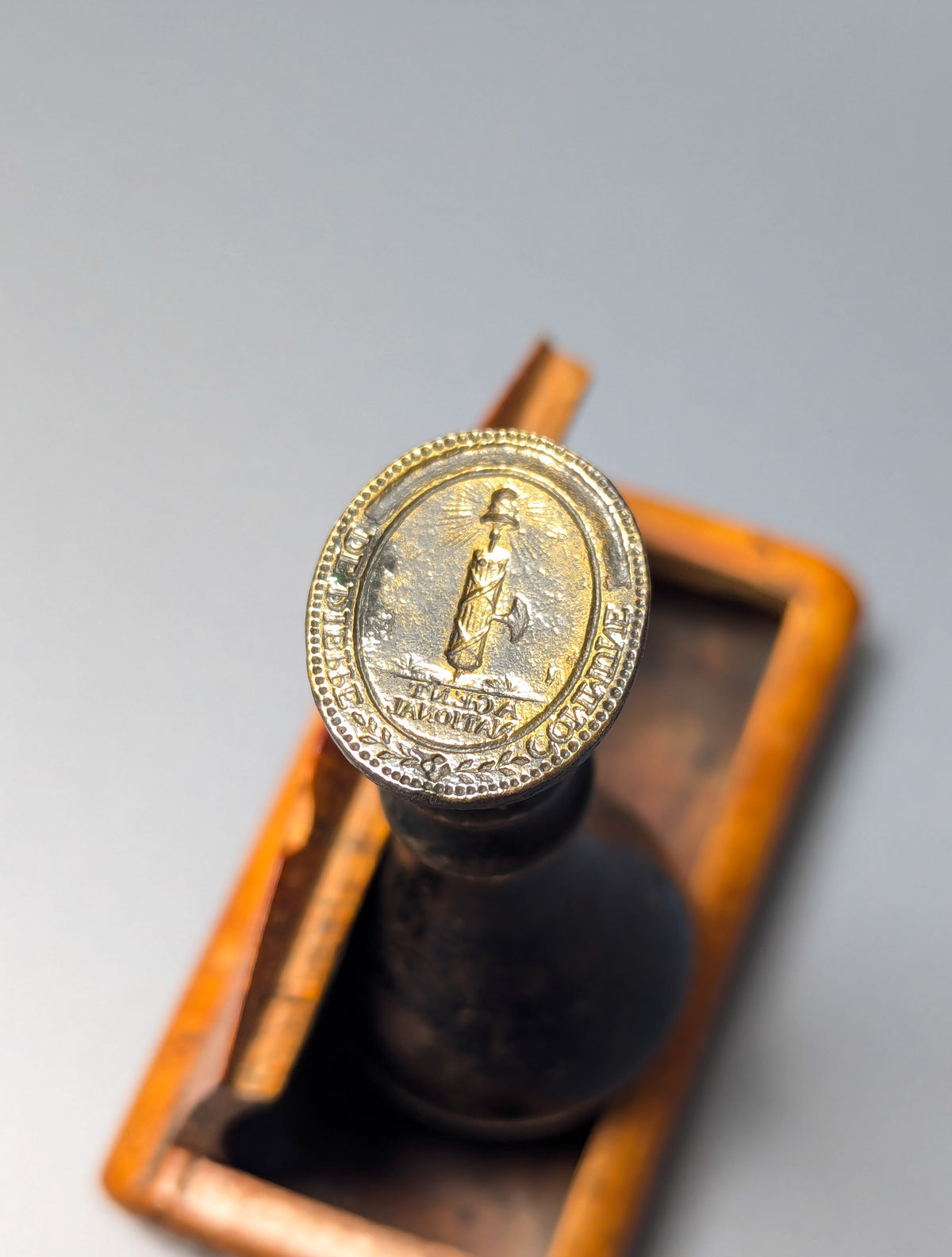19thC French Wood Brass De-faced Revolutionary Desk Seal