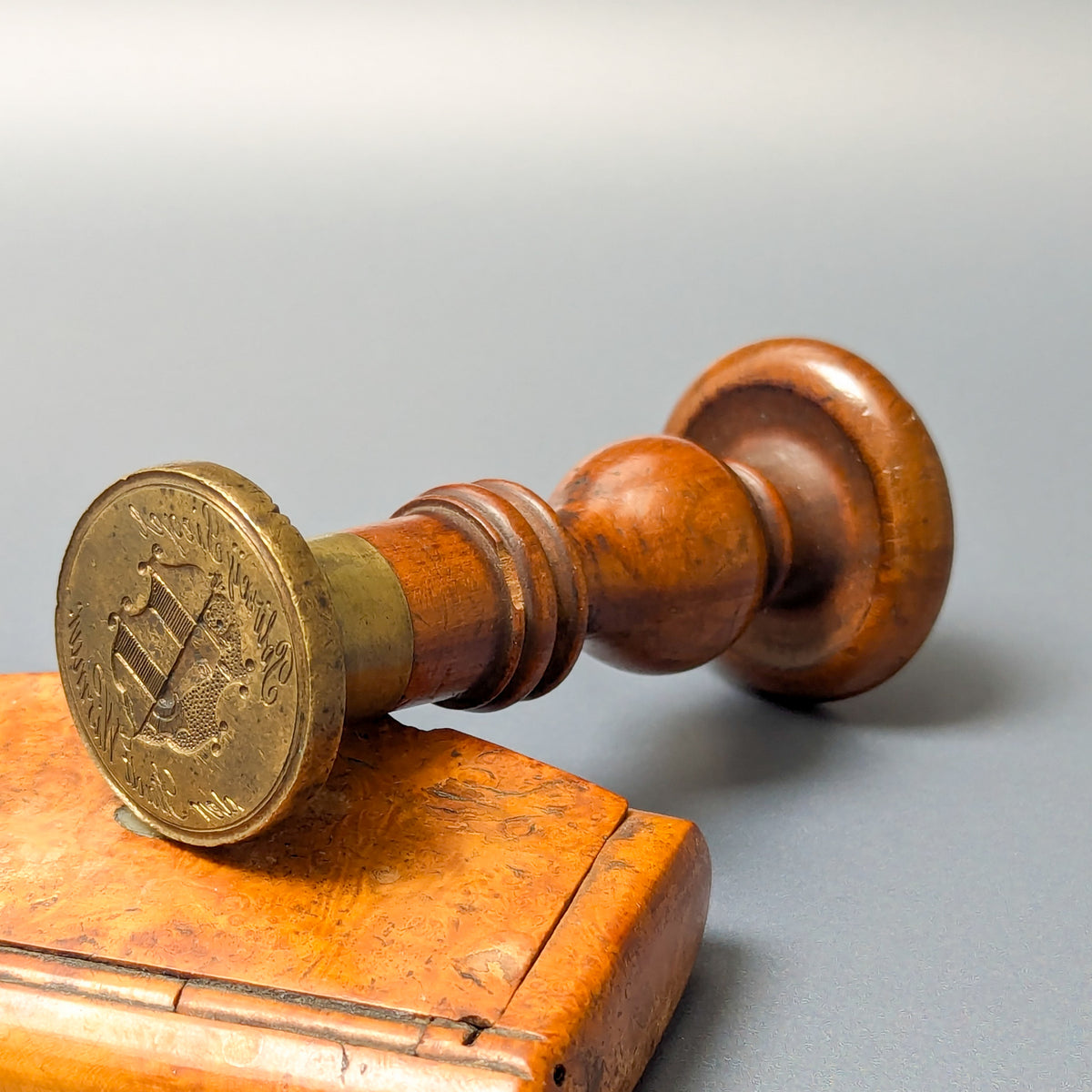 19thC Wood Brass Police Town Desk Seal - WISMAR, GERMANY