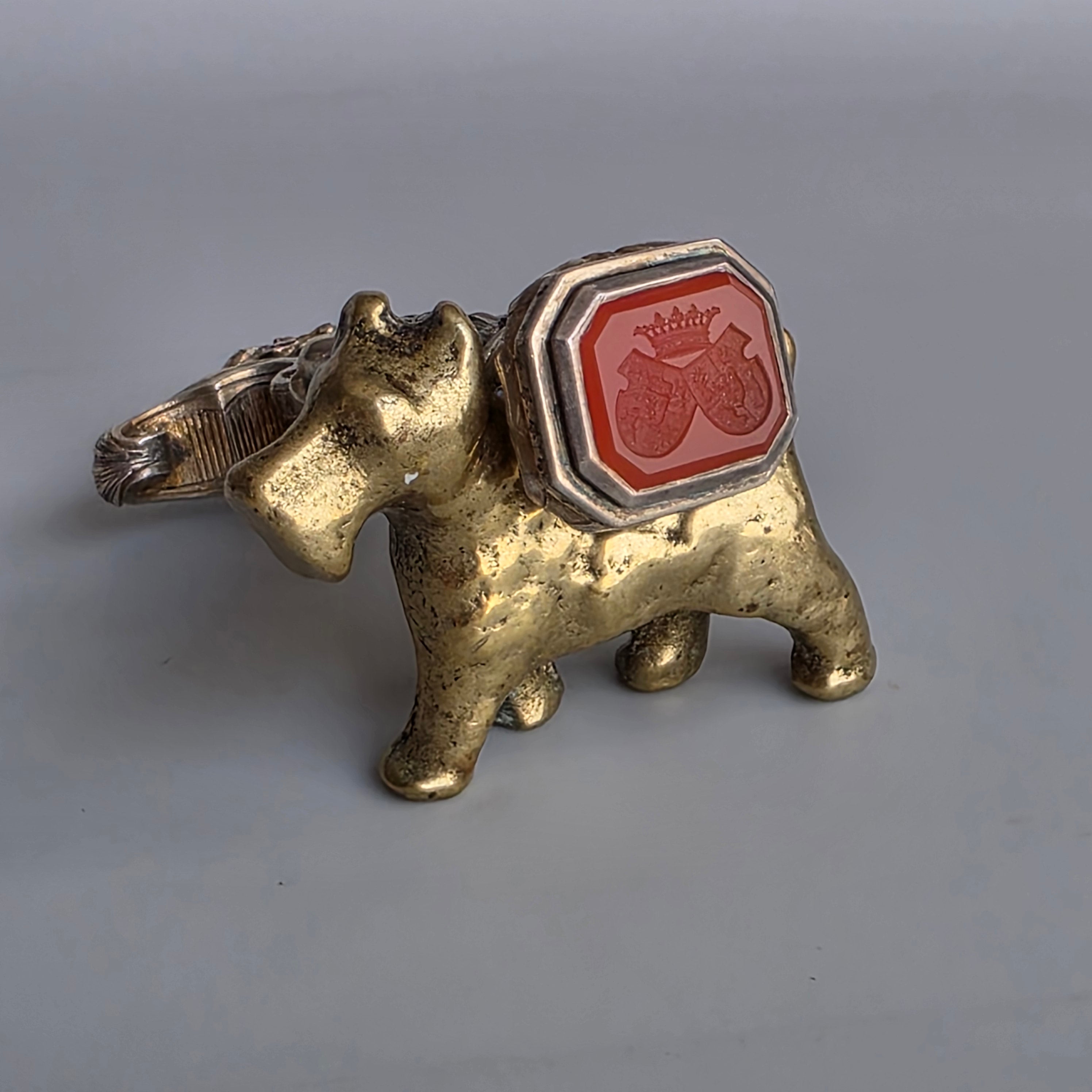 19THC ALLIANCED ARMORIAL SILVER, GILT AND JEWELLED DESK SEAL