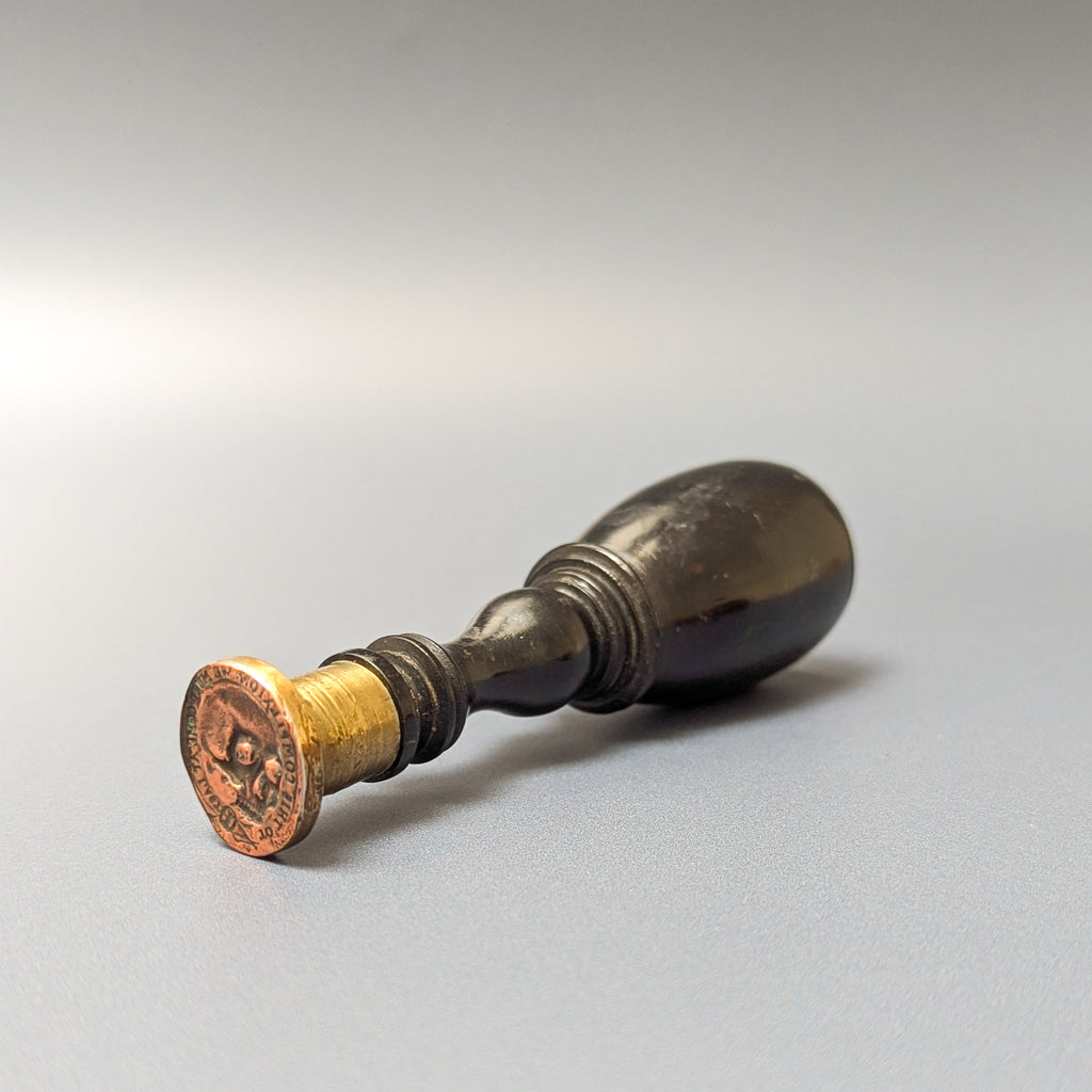 19thC Ebony Brass & Copper Skull Memento Mori Desk Seal