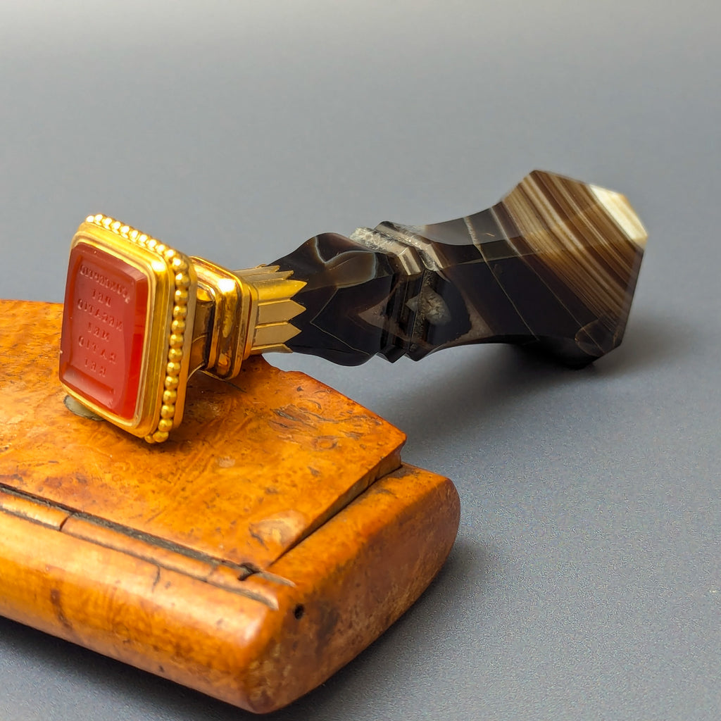 19thC Gold Mounted Agate Desk Seal - CONCEPTIO DEI NEGATIO MEI RATIO REI