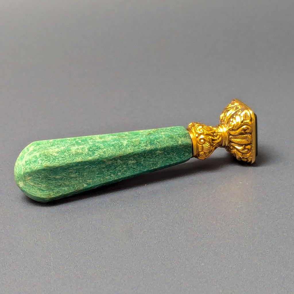 c1800 Gold Mounted French Chrysophrase Bloodstone Desk Seal - Duc de Roquelaure