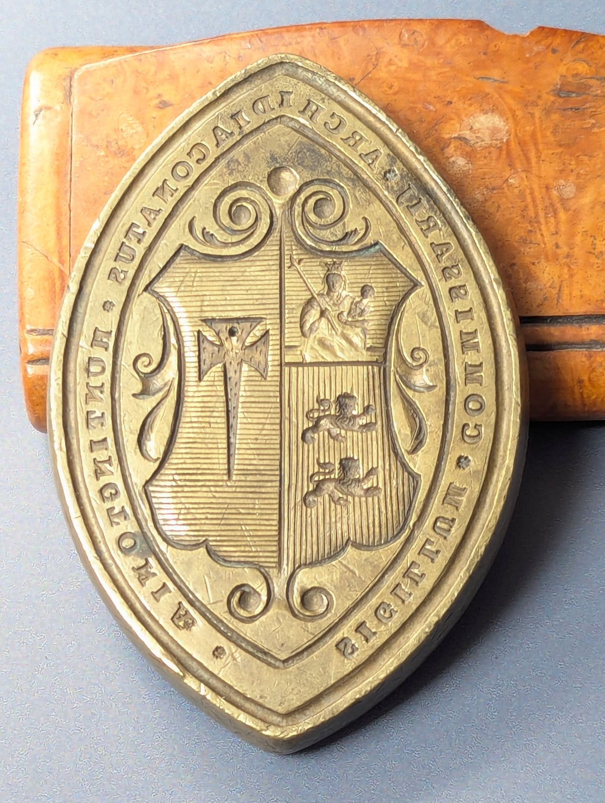 c1747 Brass Religious Desk Seal - Arthur Collier Sigillum Commissarij Huntingtoniae