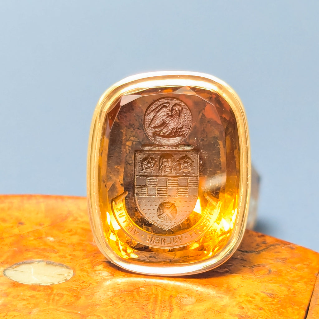 Scottish Stewart Clan Gold Mounted Citrine Armorial Desk Seal - Virescit Vulnere Virtus
