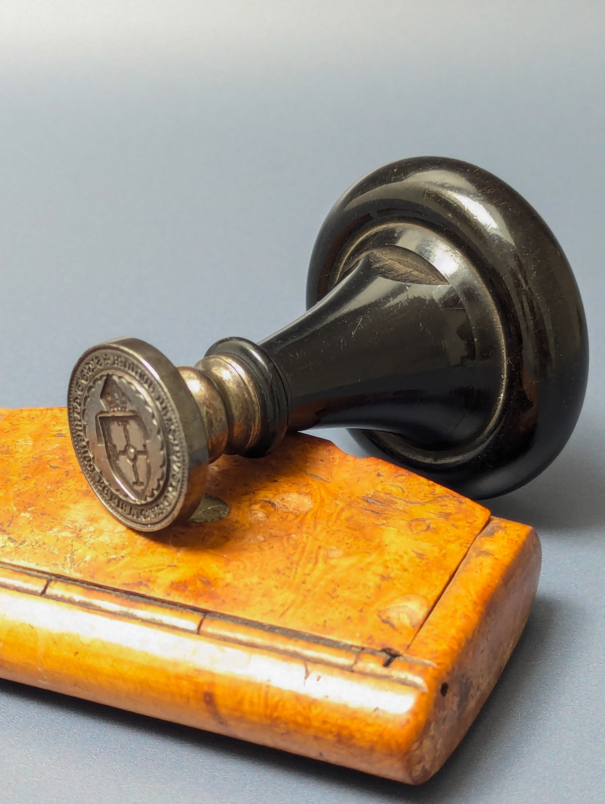 c1848 English Ebony & Steel Desk Wax Seal - Seal of Bishop William Ullathorne