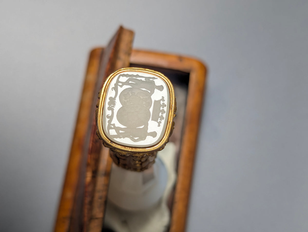 19thC Gold Mounted Continental Hardstone Marriage Hand-Seal - Mercy-Argenteau