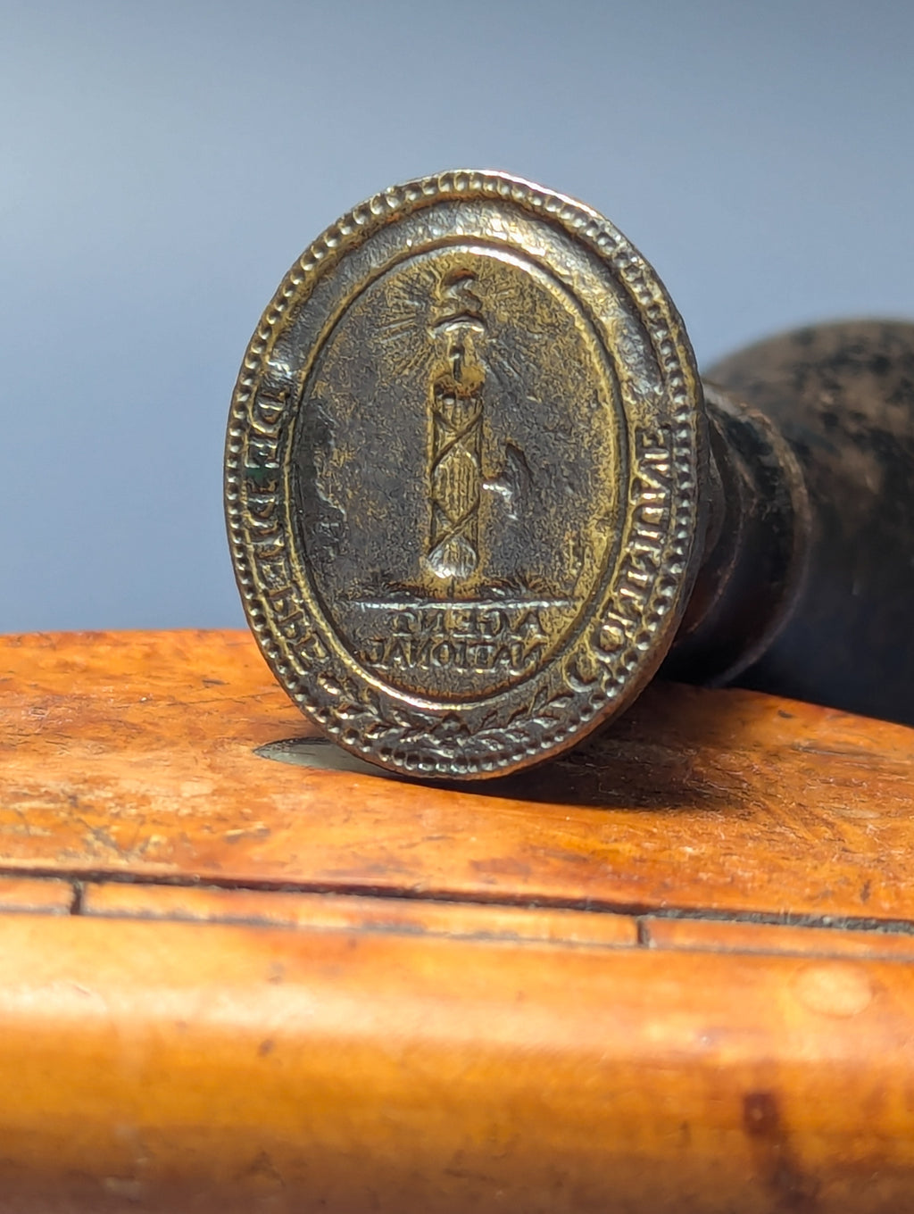 19thC French Wood Brass De-faced Revolutionary Desk Seal