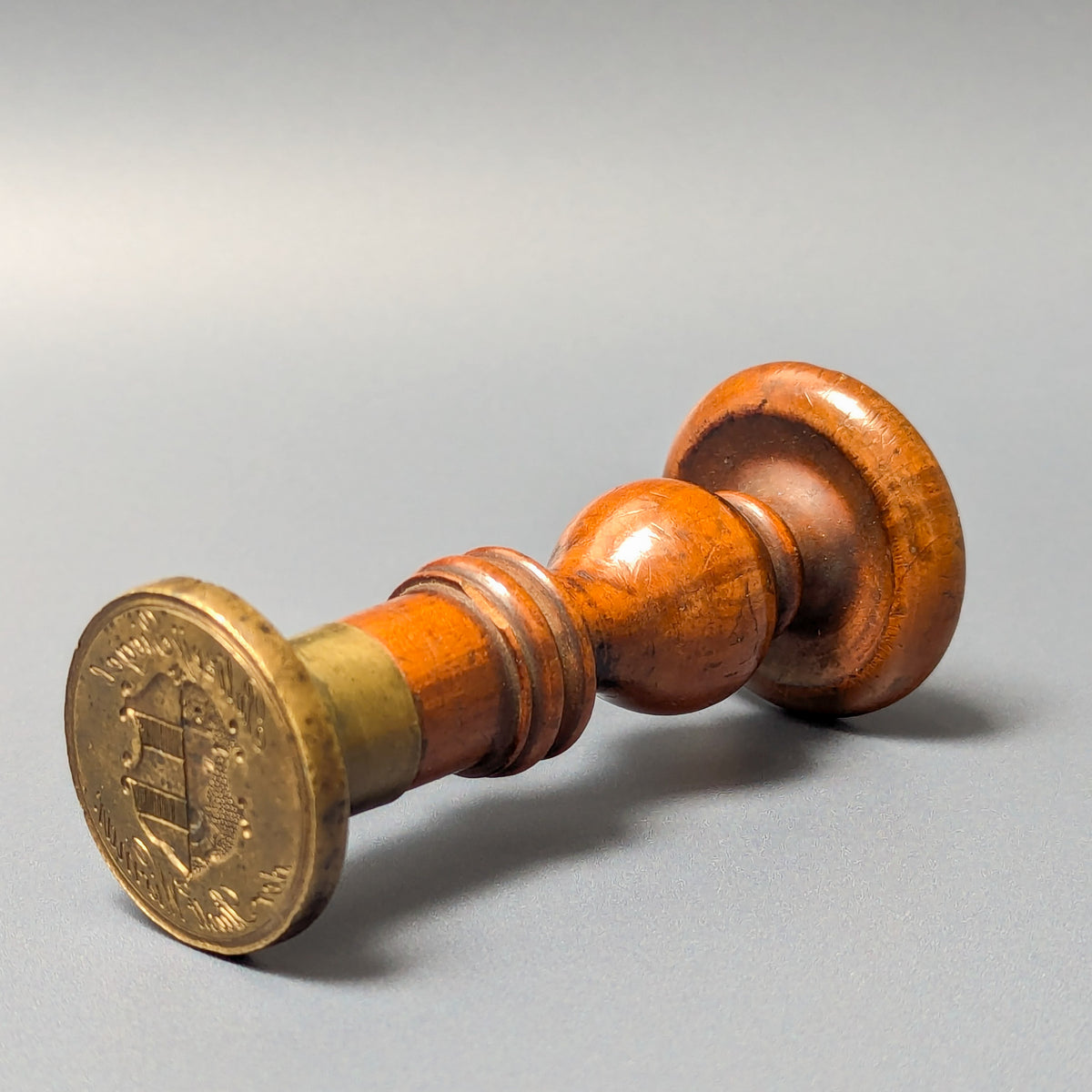 19thC Wood Brass Police Town Desk Seal - WISMAR, GERMANY