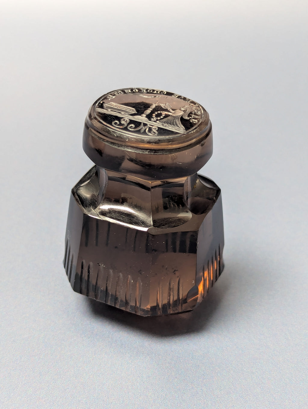 19thC Russian Smokey Crystal Devotional Lady Desk Seal