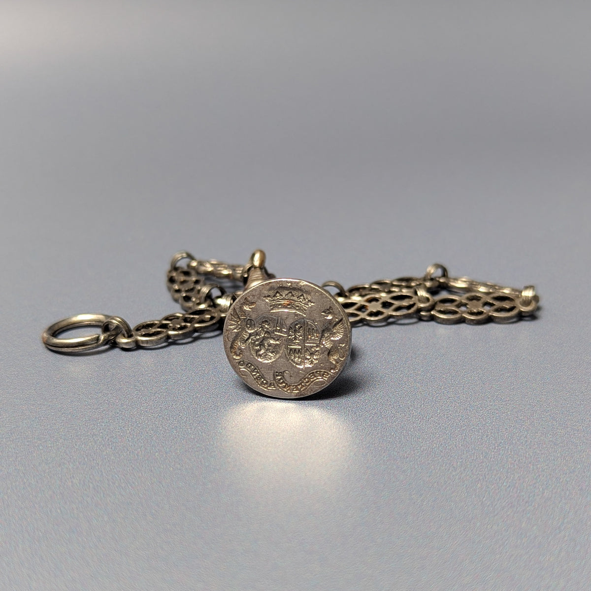 c1705 Steel Marriage Fob Seal on Chain - Duke Of Montagu/Lady Churchill