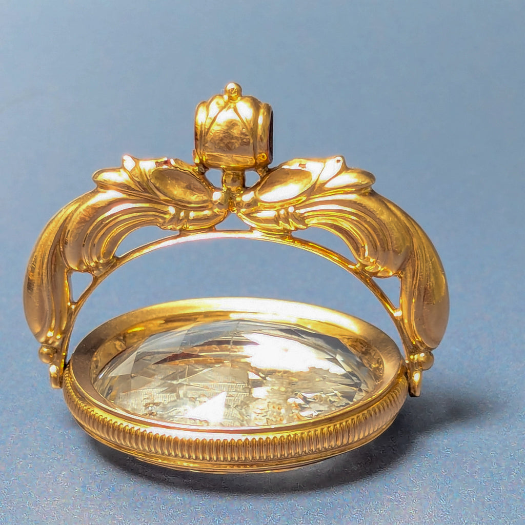 Early 19thC Continental Gilt and Crystal Armorial Spinning Fob Seal & Pendant
