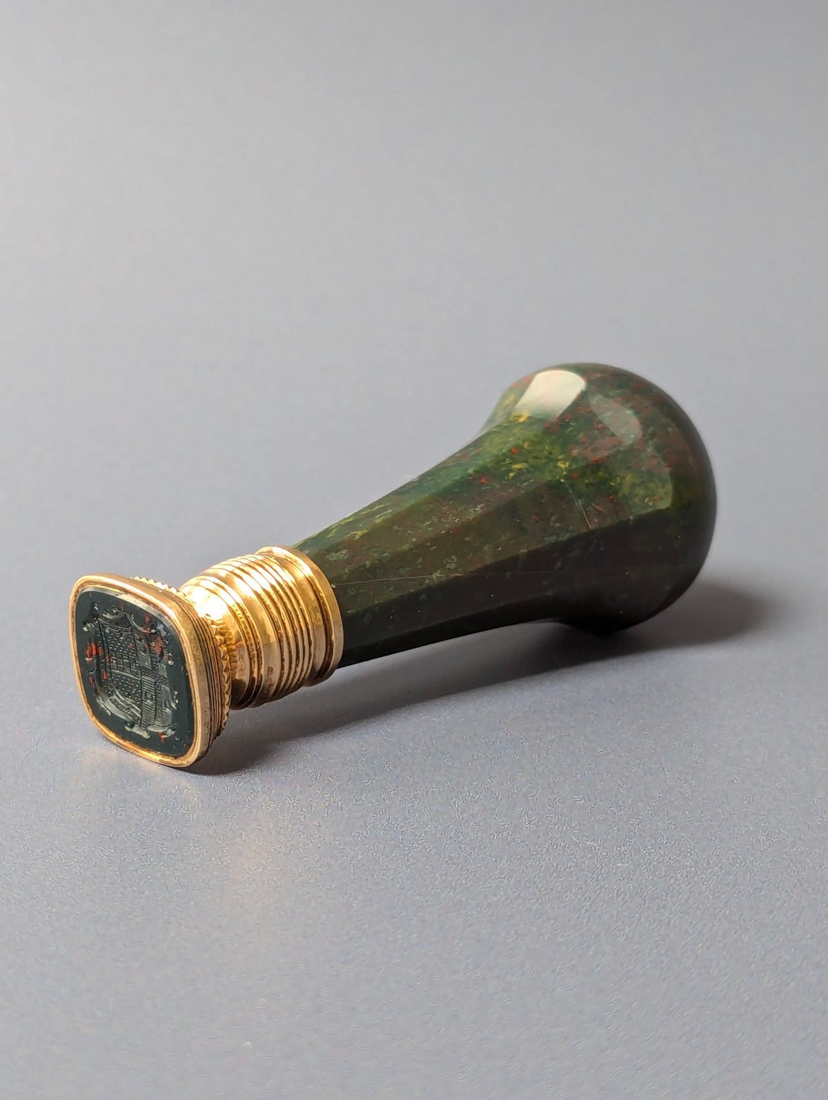 Fine 19thC Gold Mounted Bloodstone Armorial Desk Wax Seal - William Rashleigh MP Cornwall