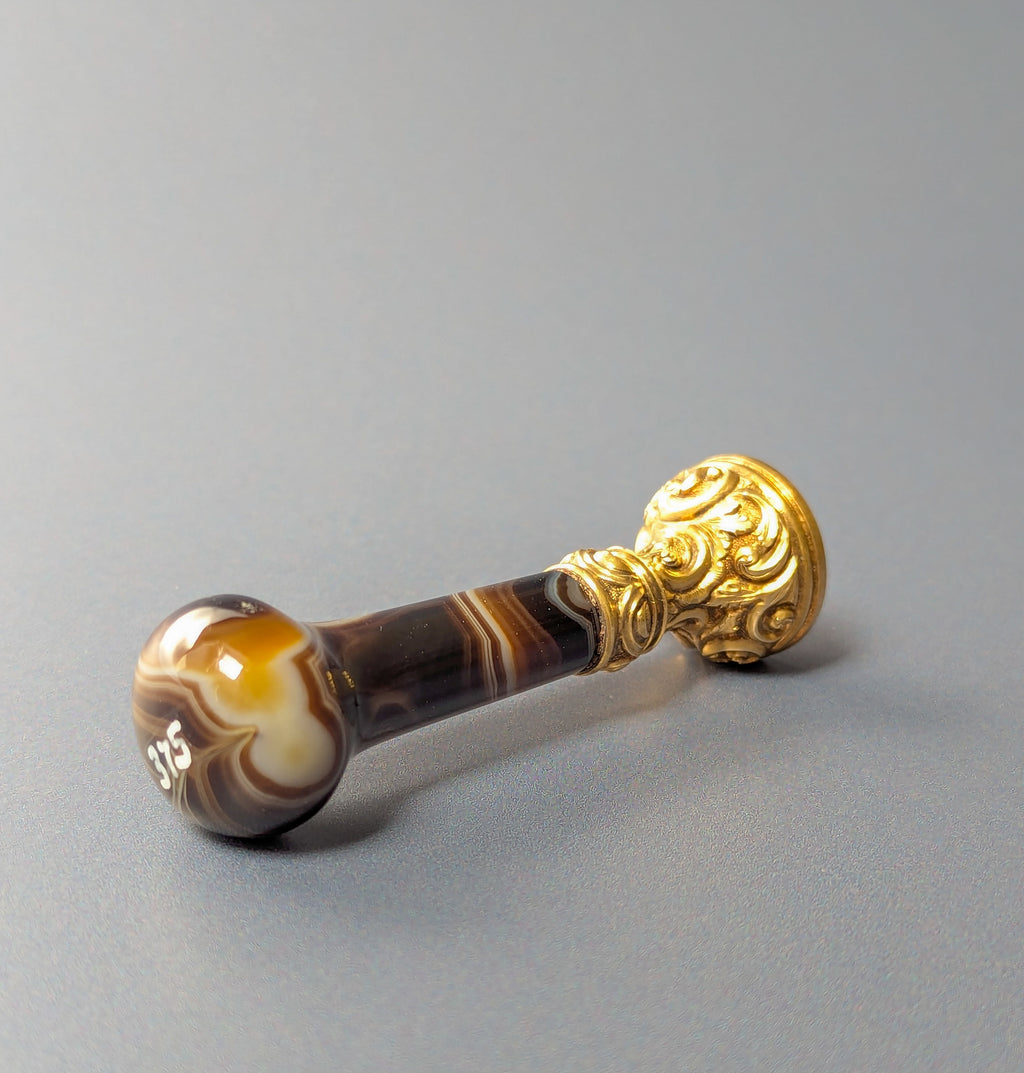 19thC Gold Mounted Hardstone Armorial Beehive Desk Seal - William Braikenridge