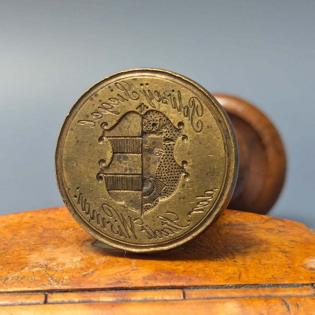 19thC Wood Brass Police Town Desk Seal - WISMAR, GERMANY