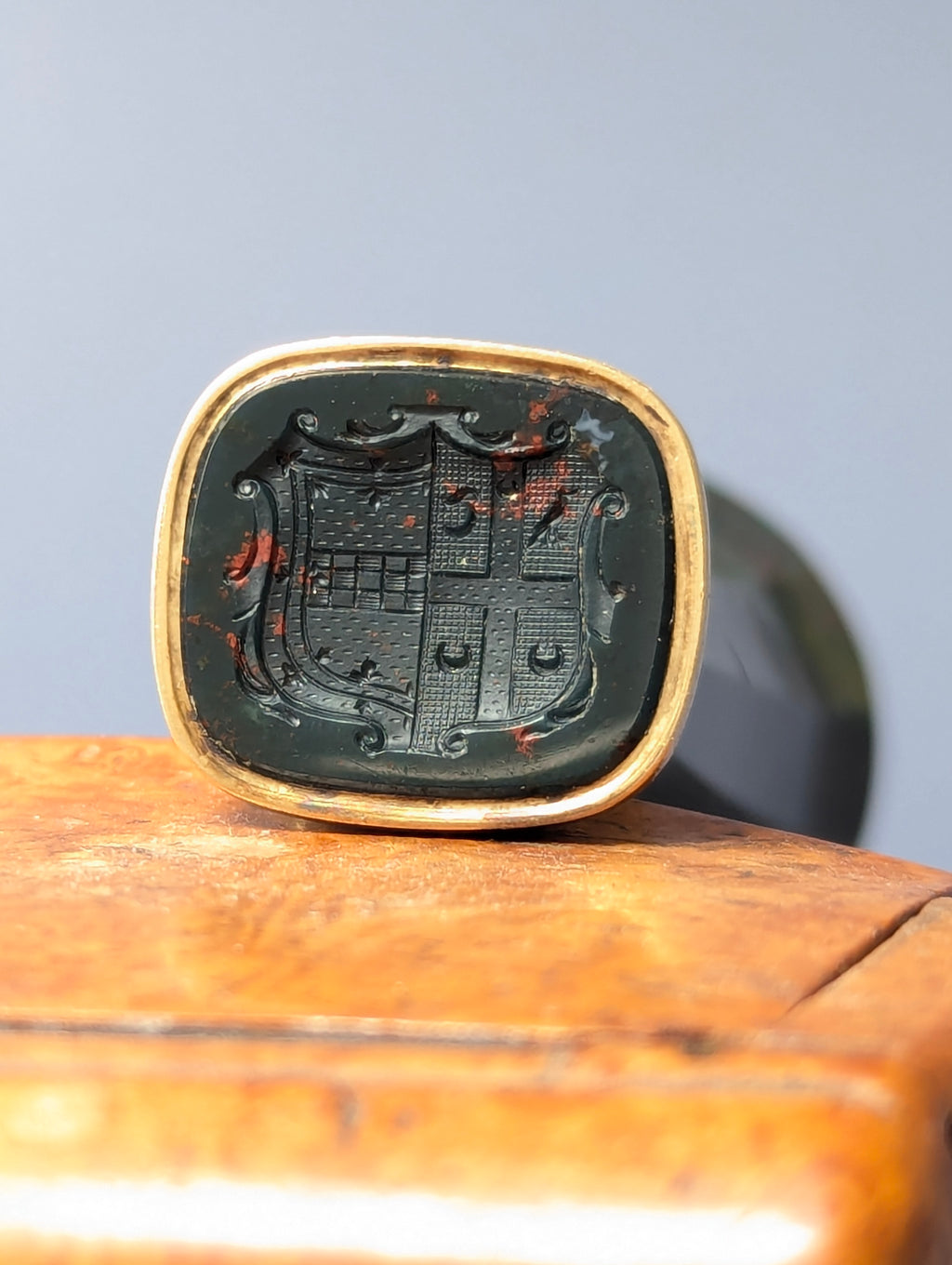 Fine 19thC Gold Mounted Bloodstone Armorial Desk Wax Seal - William Rashleigh MP Cornwall