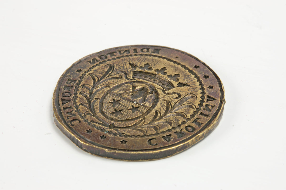Top detail of desk wax seal engraved  for Edinton Province in Carolina