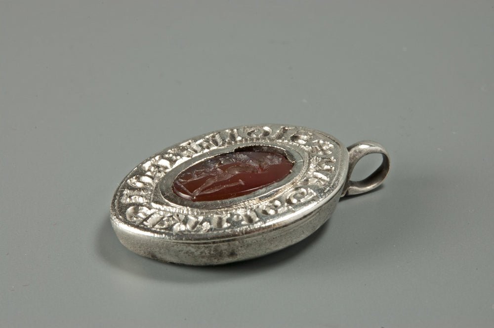 Medieval Silver Personal Seal Set With Roman Intaglio and Inscription - Robert Iggan