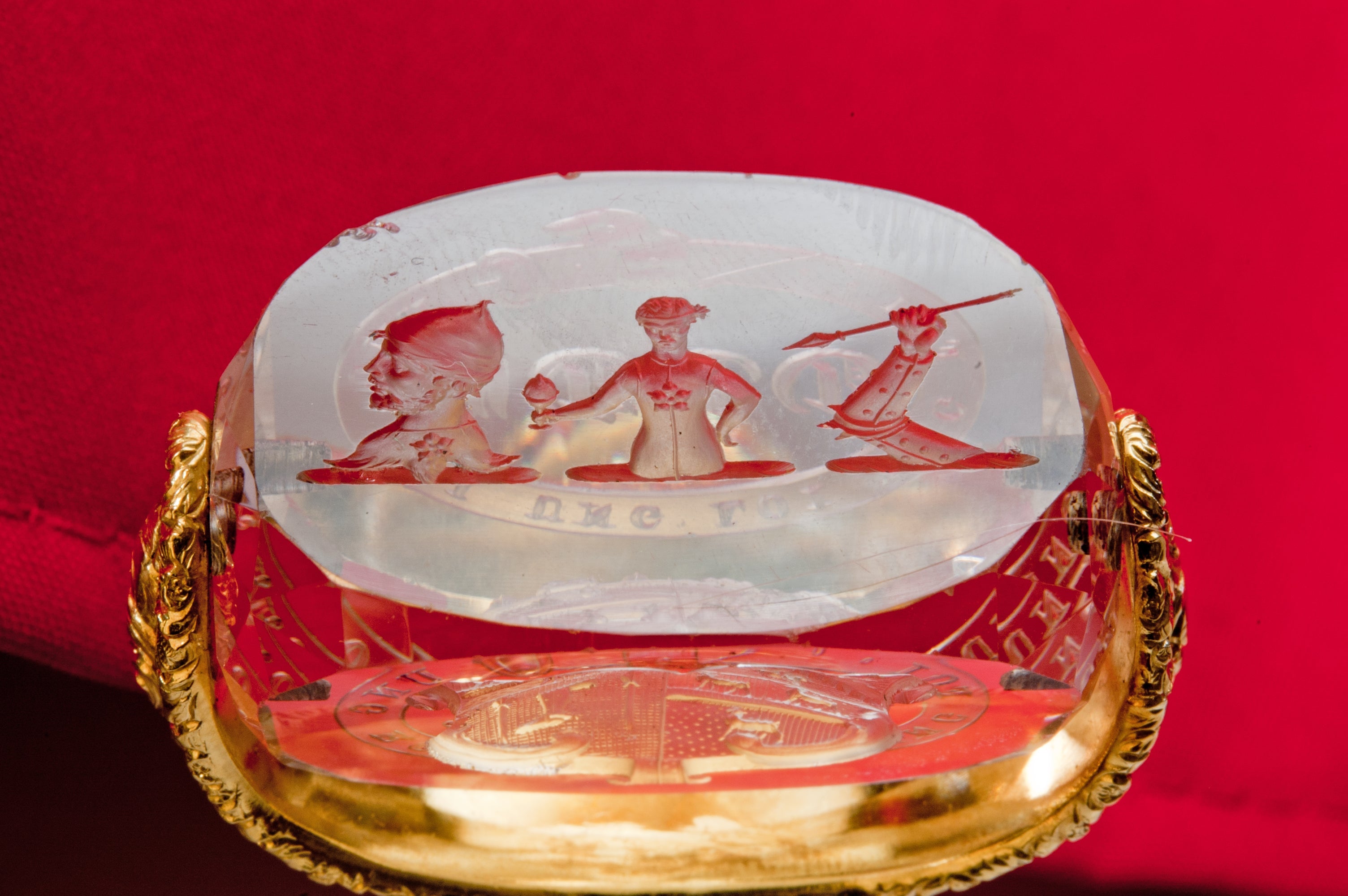 Detail of three crests on crystal matrix wax seal