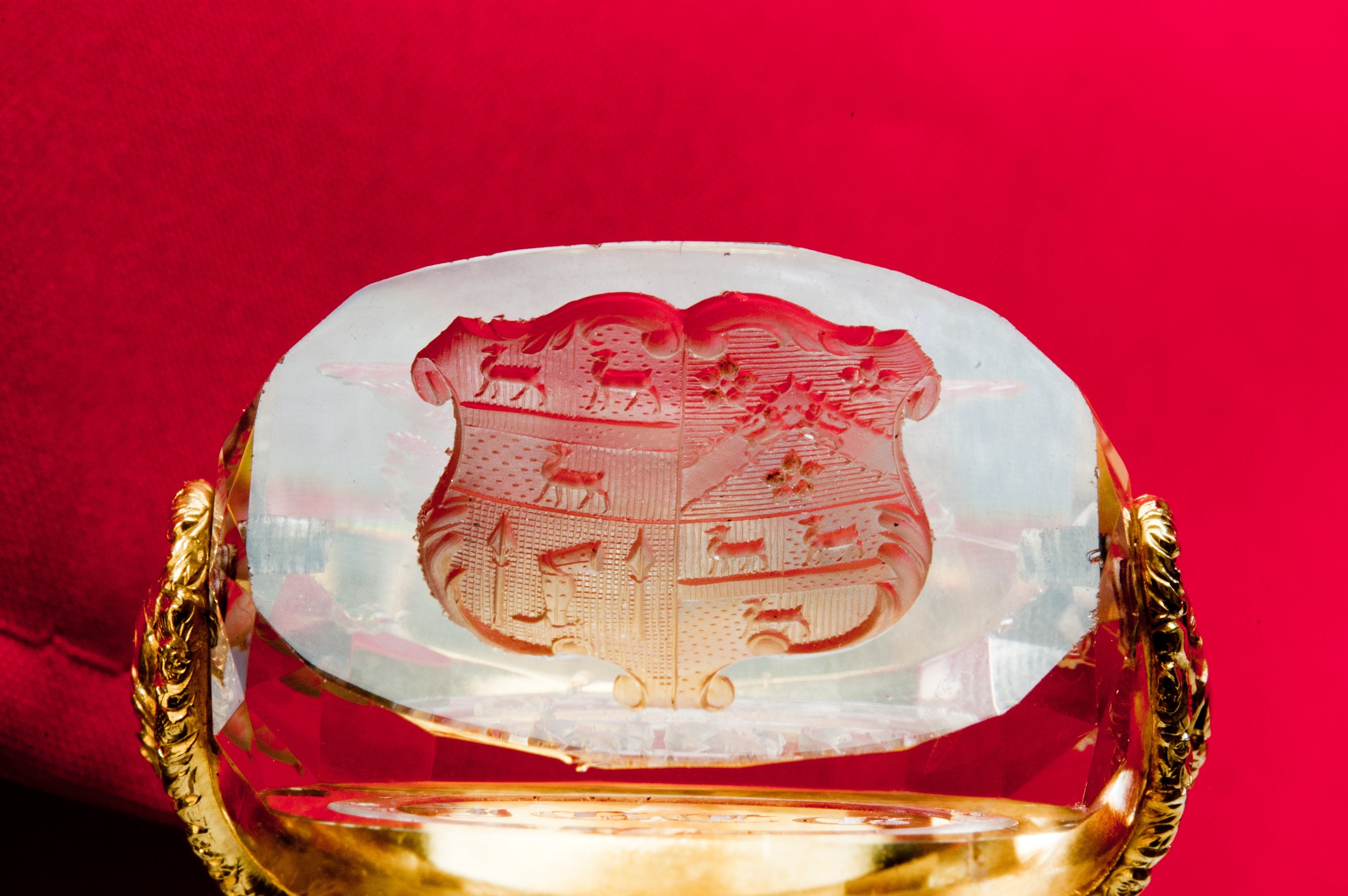 Engraved armorial on crystal spinning matrix wax seal