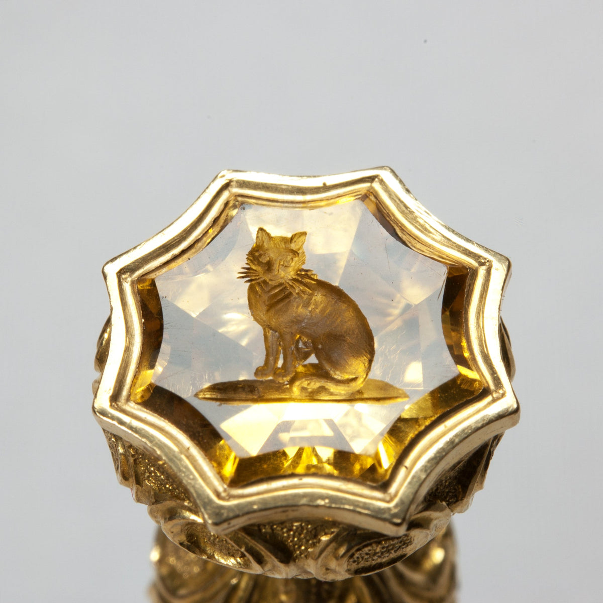 Faceted Citrine and Gold 'Cat' Desk Seal