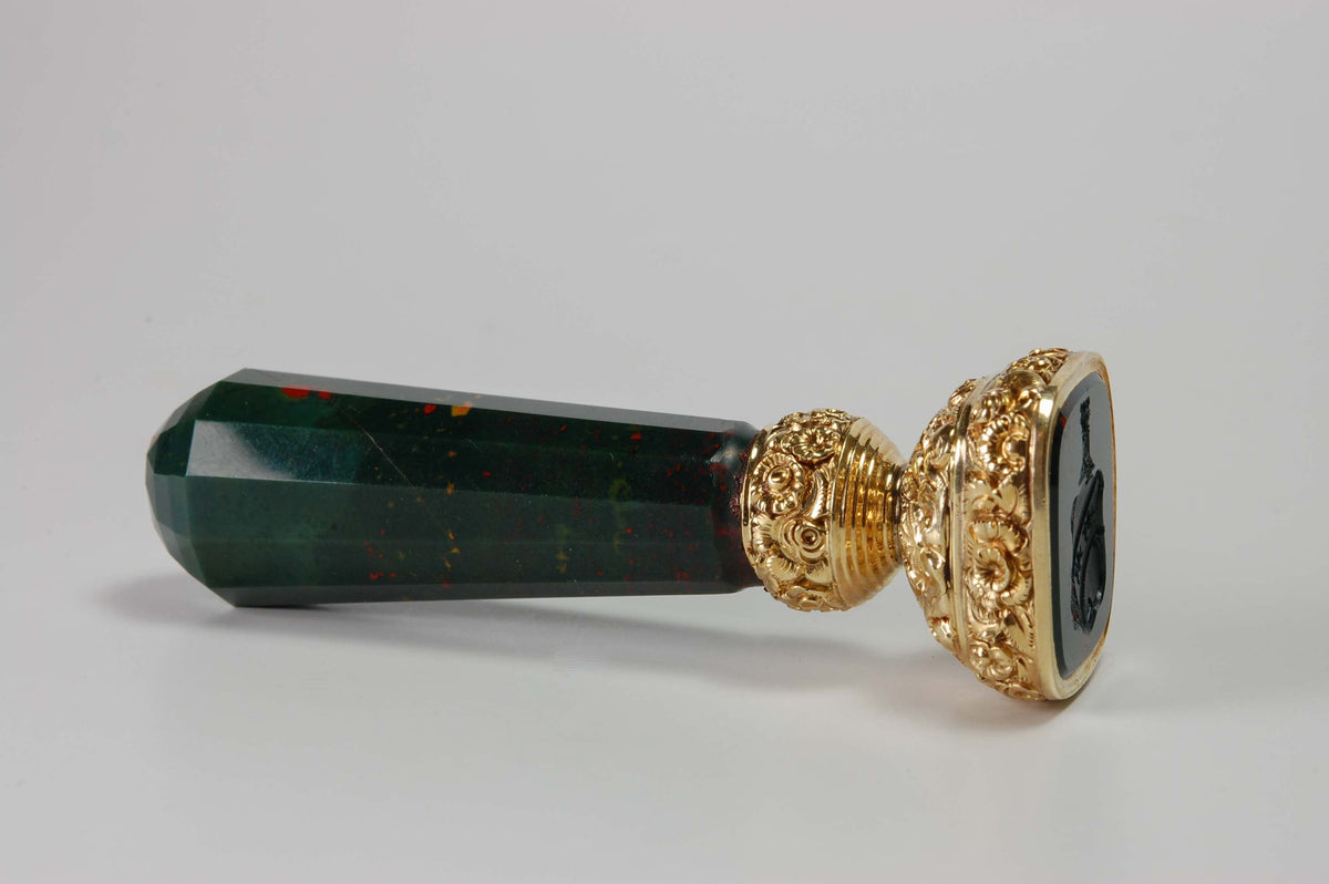 19thC Bloodstone & Gold Armorials Desk Wax Seal