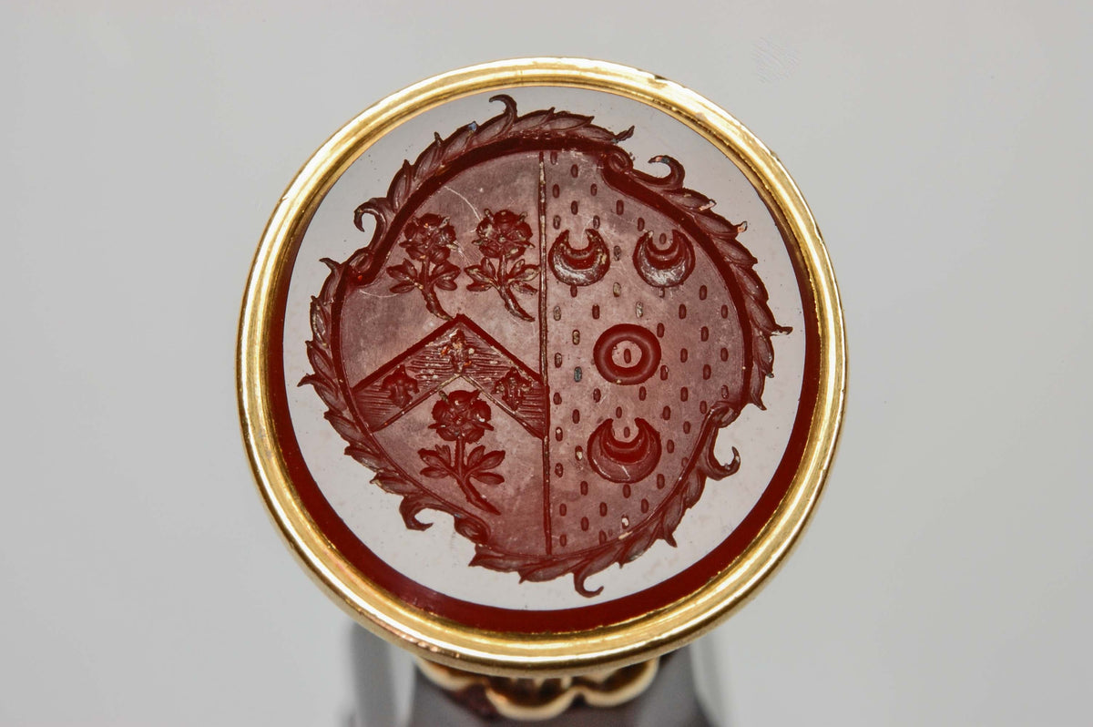 Early 19thC Agate, Gold & Carnelian Desk Wax Seal